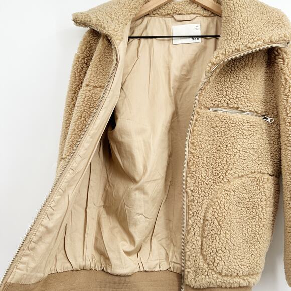 Aritzia Wilfred FreeThe Teddy Jacket Zip Up Sherpa in Tan‎ Size XXS - Picture 8 of 11